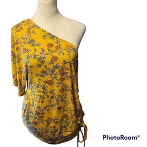 Jessica Simpson Maternity Top Floral Flutter Sleeve Tie Detail Yellow Size Small